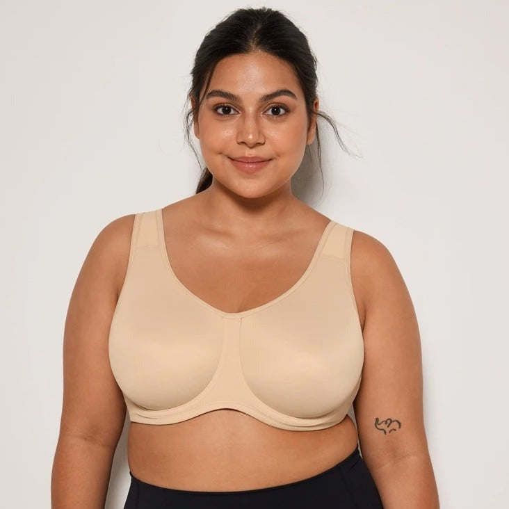 Keyla High Impact Double-layer Outer Underwire Sports Bra| C-G Cup| Black - Beige