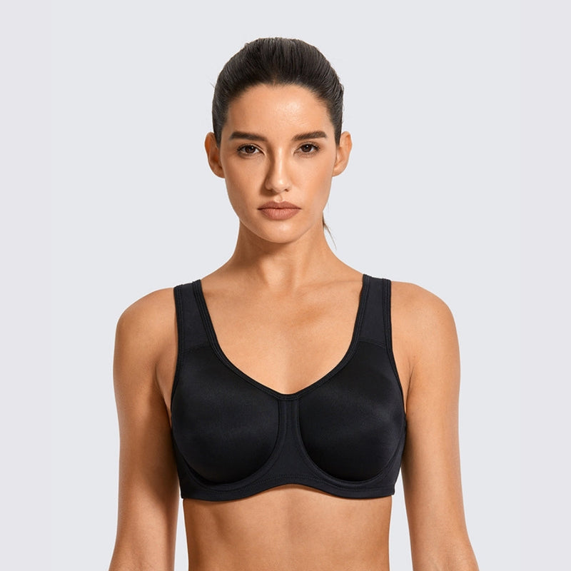 Keyla High Impact Double-layer Outer Underwire Sports Bra| C-G Cup| Black - Beige