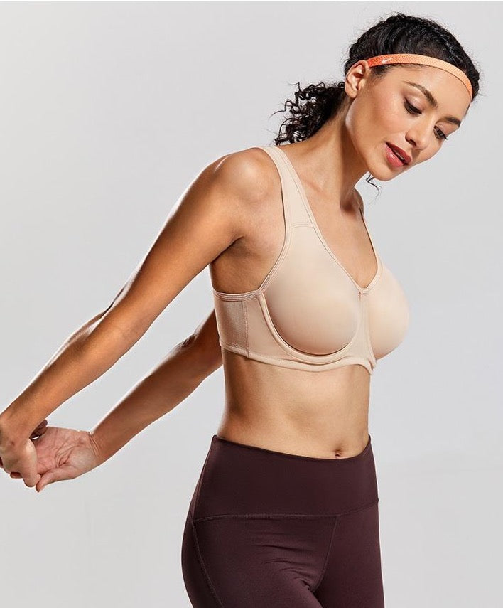 Keyla High Impact Double-layer Outer Underwire Sports Bra| C-G Cup| Black - Beige