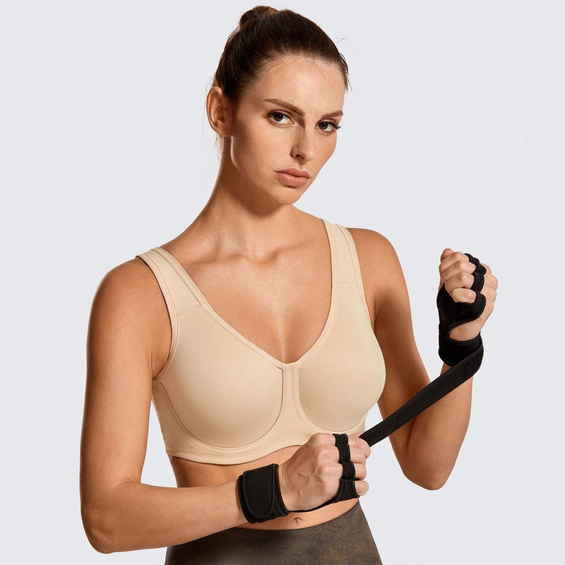 Keyla High Impact Double-layer Outer Underwire Sports Bra| C-G Cup| Black - Beige